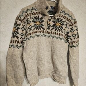 Ralph Lauren Beige and Black Patterned Turtleneck Sweater VTG